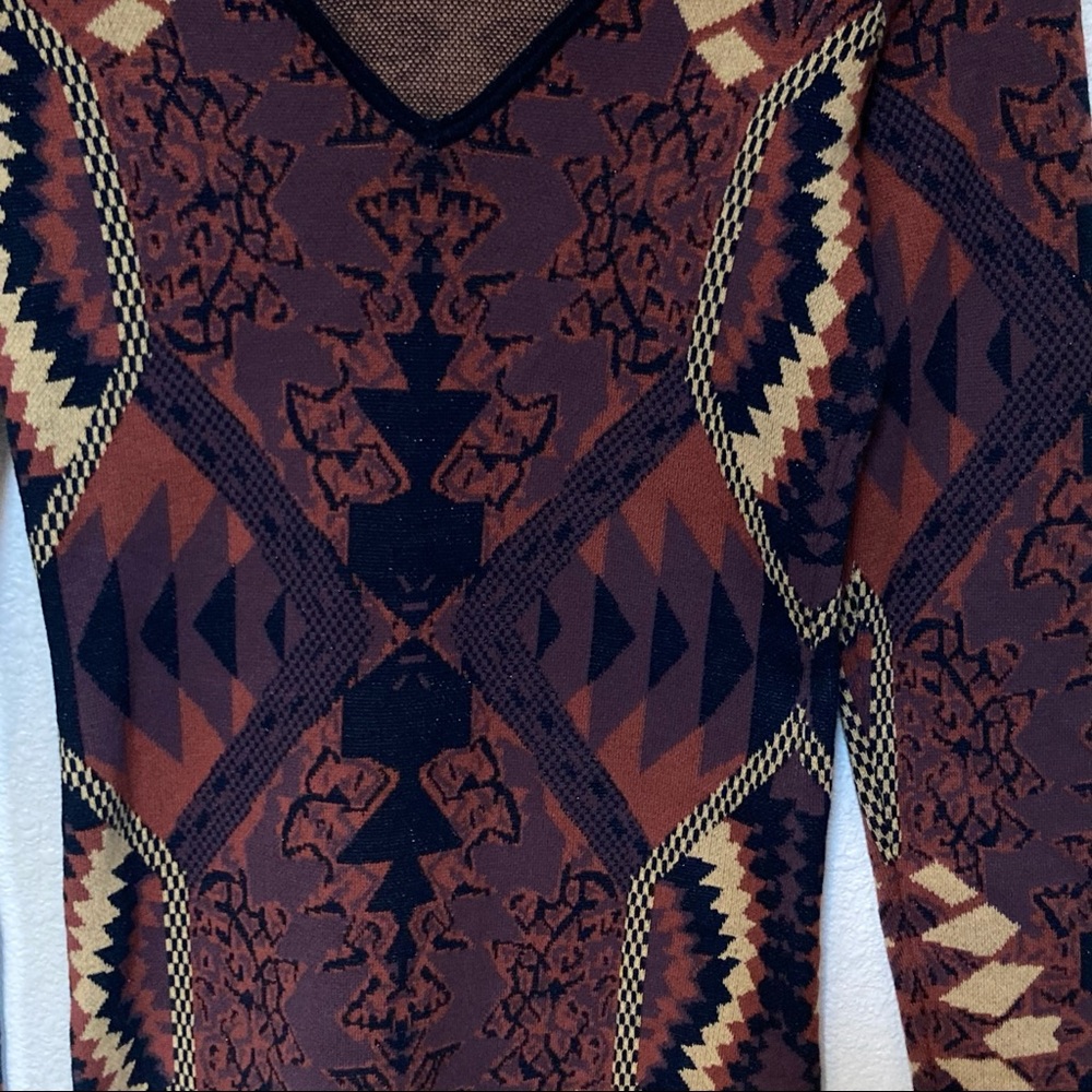 Free People Size M Huntress Of Man Tribal Sweater Dress Mini Long Sleeve Boho - Picture 4 of 8